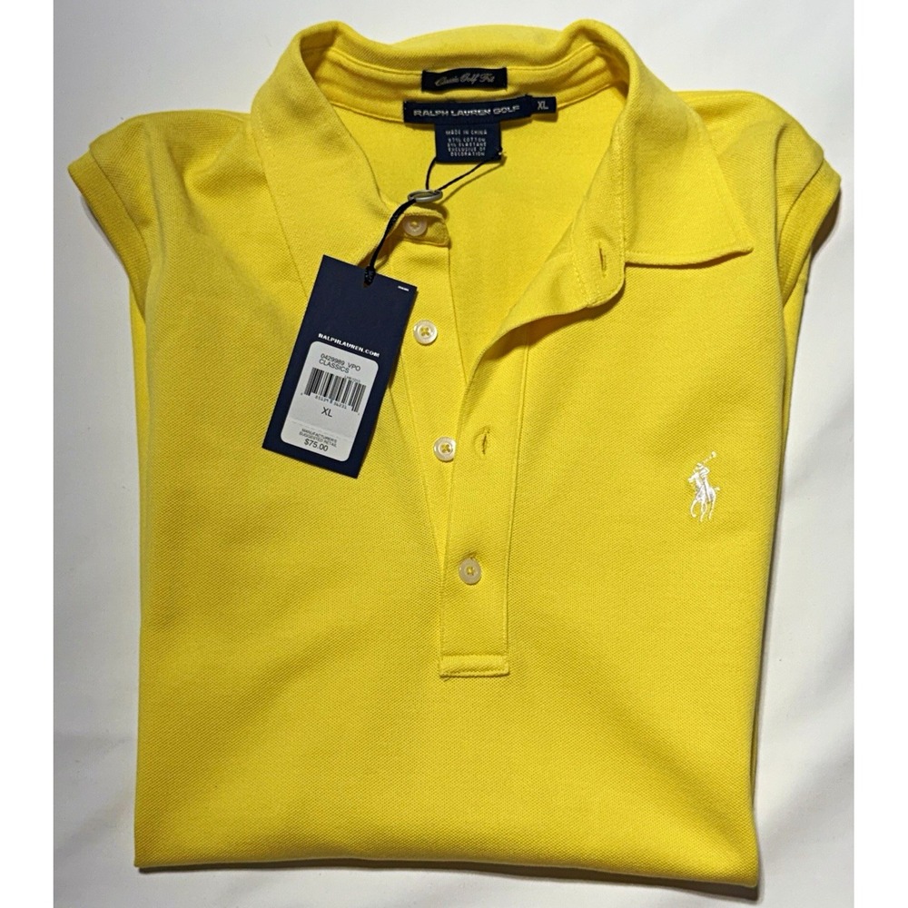 Ralph Lauren Golf Womens XL Sleeveless Polo Shirt Yellow Stretch Pique NWT $75